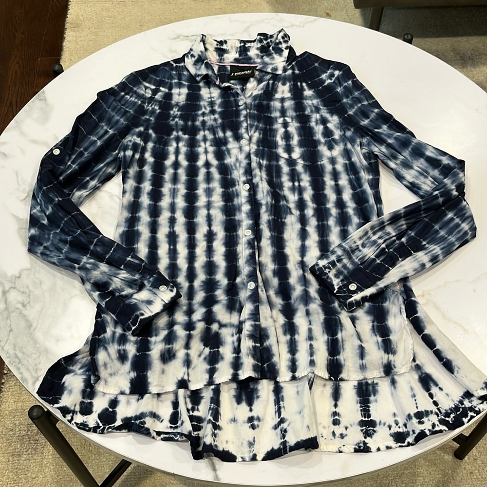 Nanette by Nanette Lepore blue white tie dye cotton shirt top S lbutton down